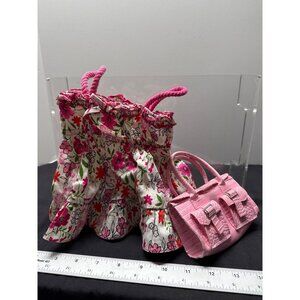 Build-A-Bear Workshop Floral Dress & Pink Faux Crocodile Handbag Snake Skin Stuf